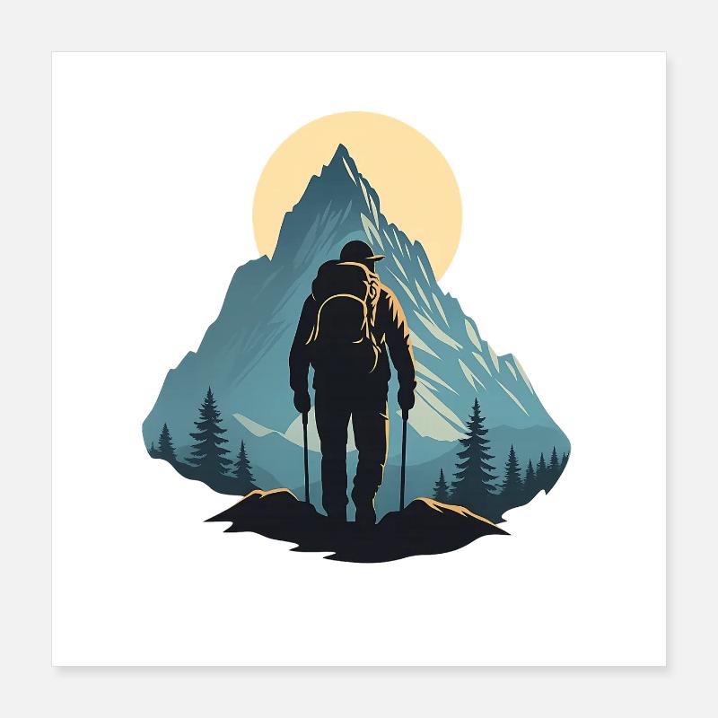 Bergwanderer in der Abenddämmerung Poster 40x40 cm