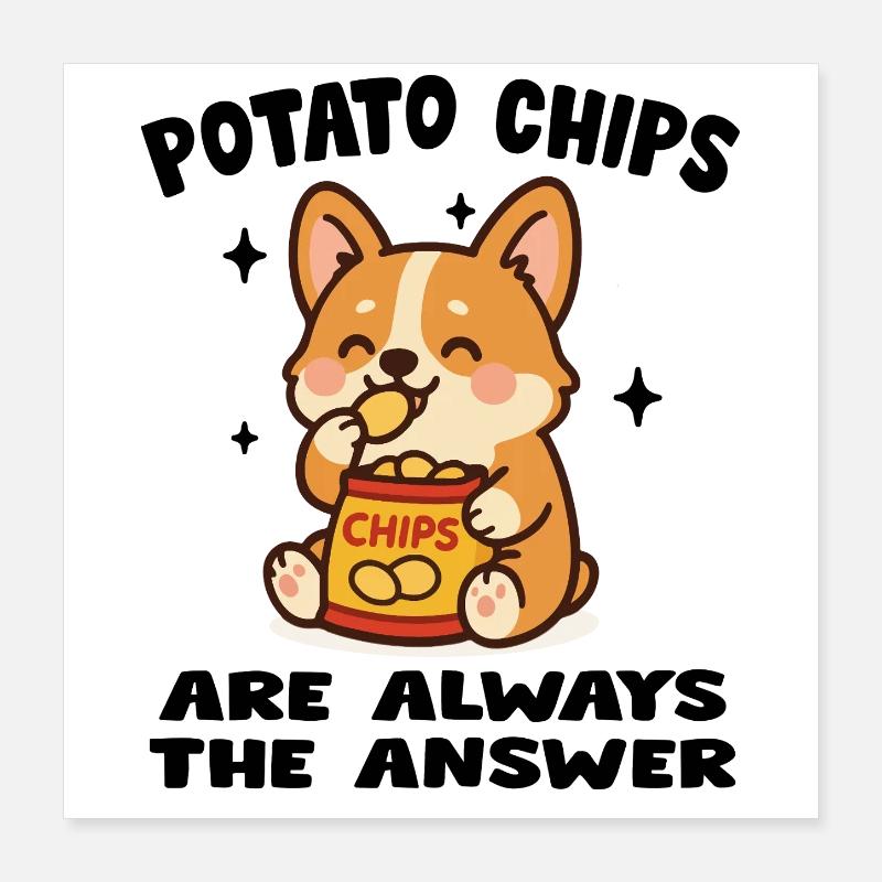 Niedlicher Welpe, der Chips isst Poster 40x40 cm