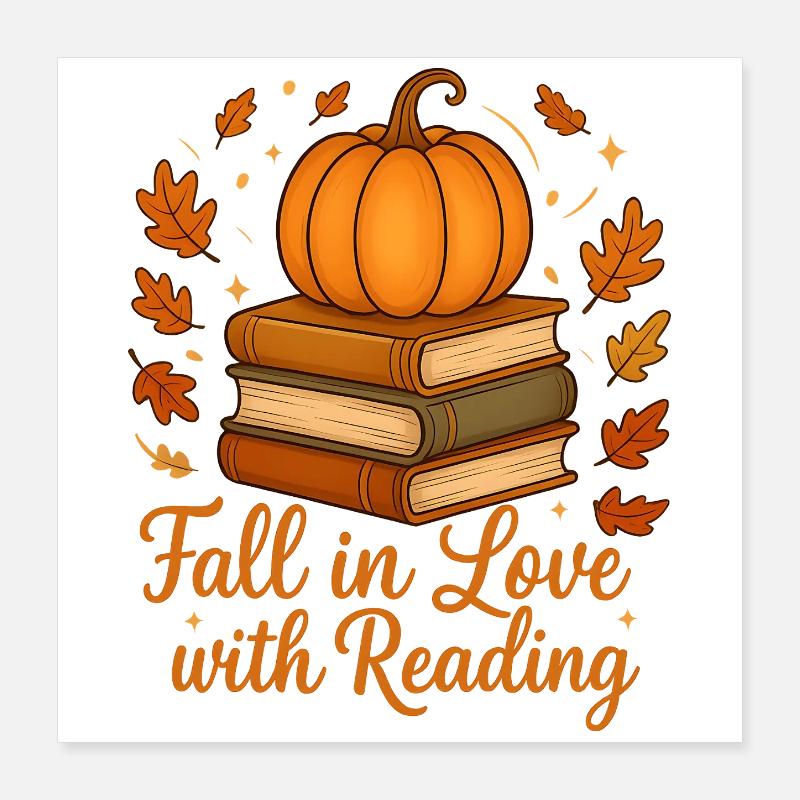 Books and Pumpkin - Fall in Love with Reading Poster 16" x 16" (40x40 cm)