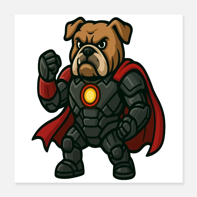 Bouledogue super-héros blindé avec cape dessin animé Poster 40 x 40 cm