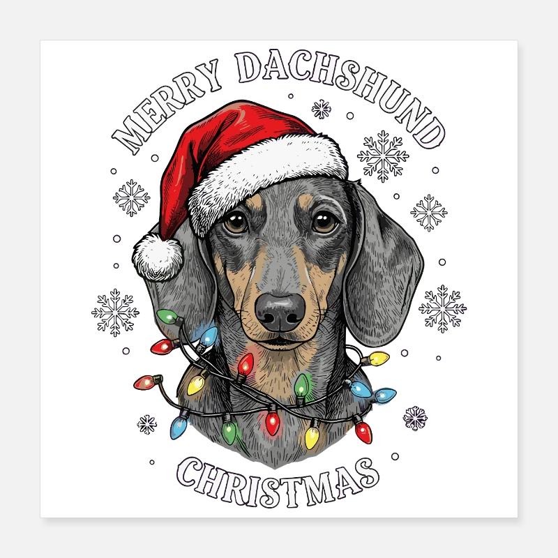 Teckel Noël Noël Drôle Mignon Poster 40 x 40 cm