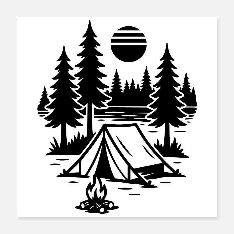 Camping nature sous tente Camping au feu de camp Poster 40 x 40 cm