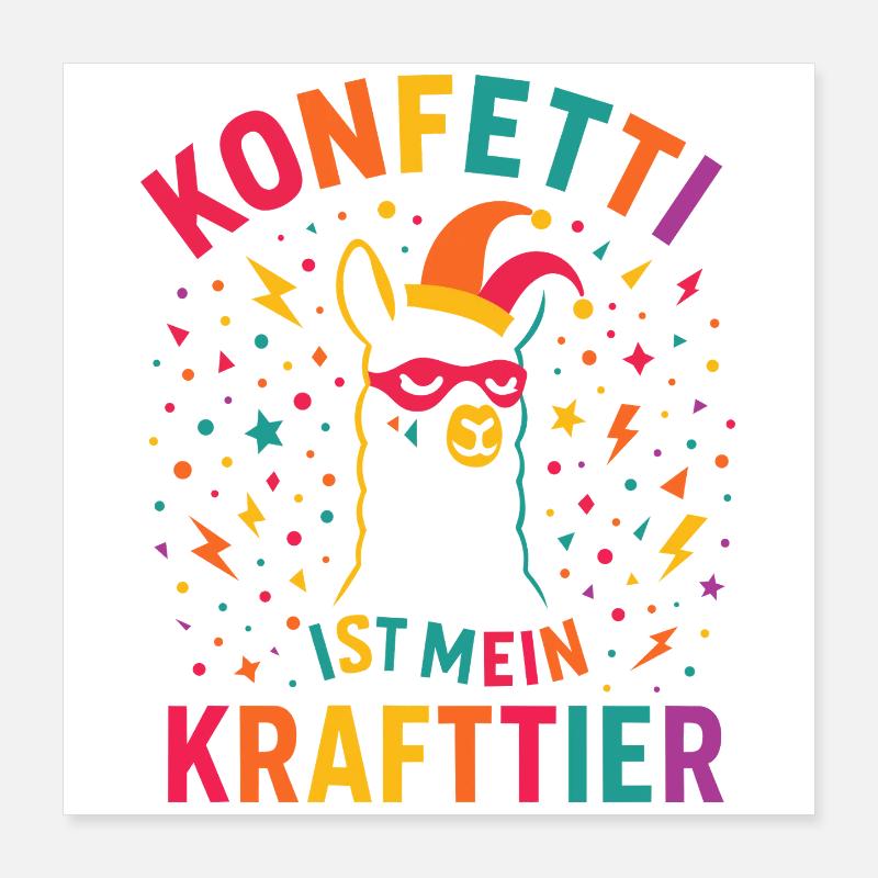 Karneval Konfetti Alpaka mit Narrenkappe  Poster 40x40 cm