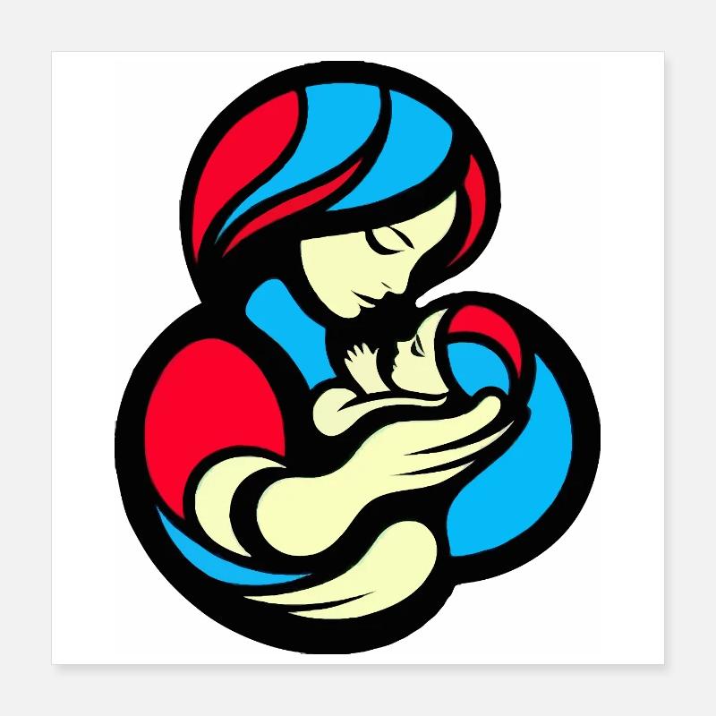 Style de blocs de couleur mère et enfant Poster 40 x 40 cm