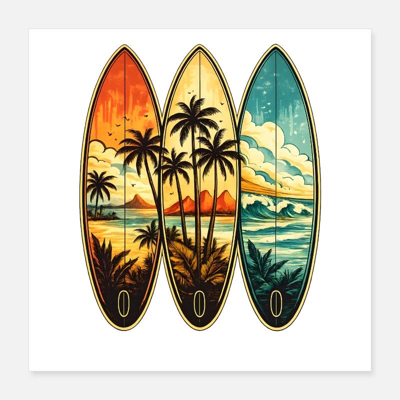 Triptyque Surf Tropique Poster 40 x 40 cm