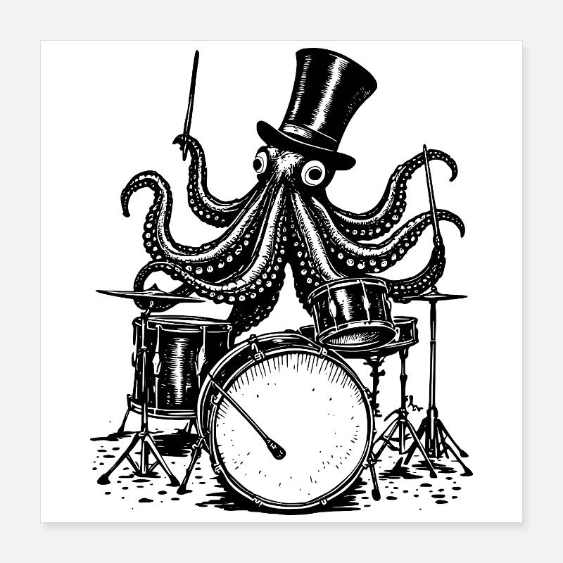 Octopus Playing the Drums Poster 16" x 16" (40x40 cm)