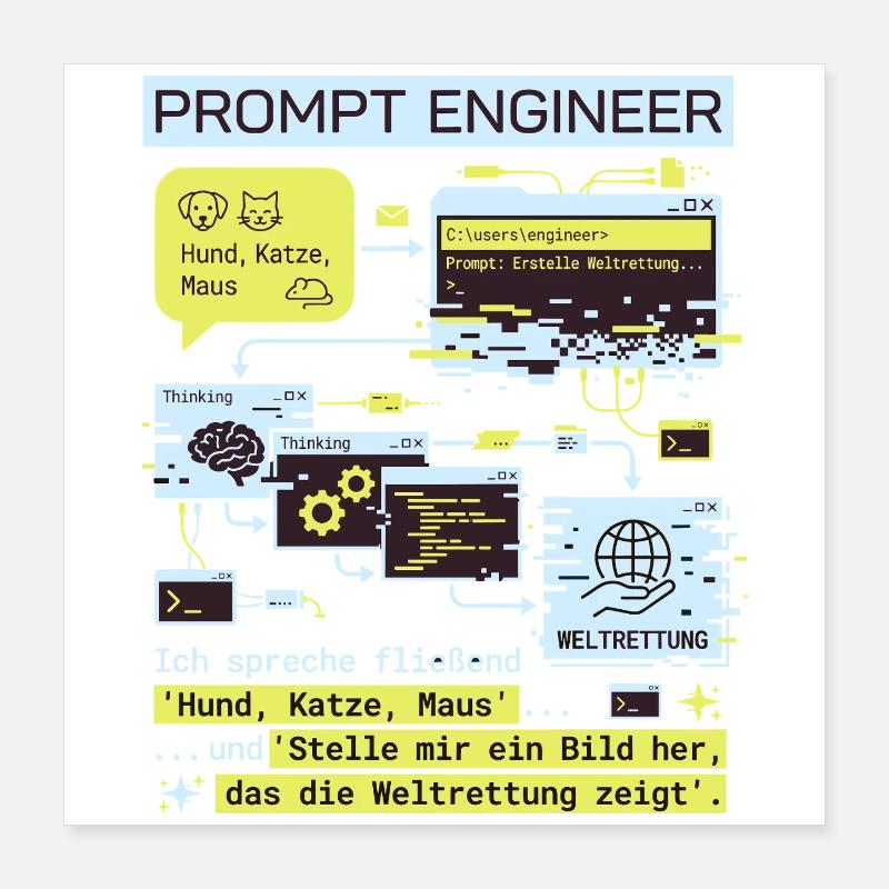 Prompt Engineer Weltrettung lustiges Design Poster 40x40 cm