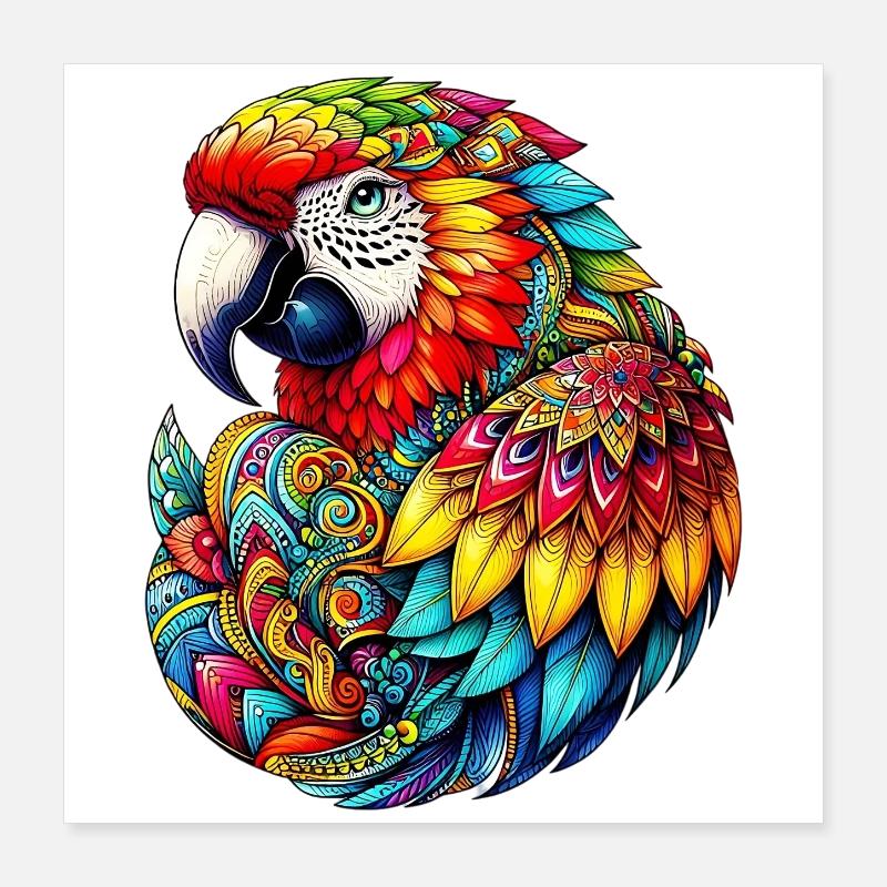 Papagei mit Mandalas verziert Poster 40x40 cm