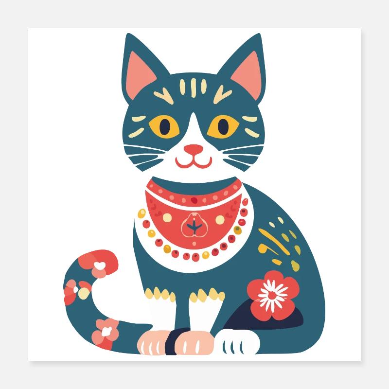 chaton folklorique mignon Poster 40 x 40 cm