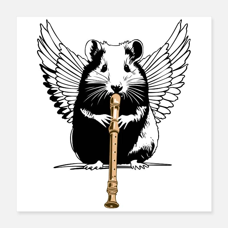 Hamster avec des ailes et une flûte Poster 40 x 40 cm