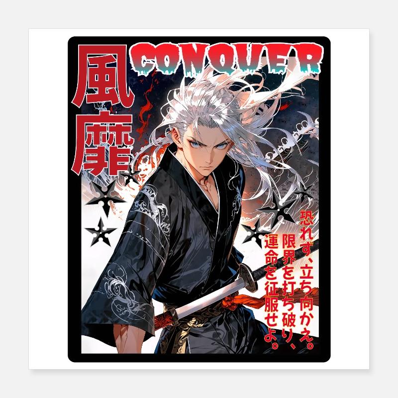 Samouraï féroce avec motif de vent Poster 40 x 40 cm