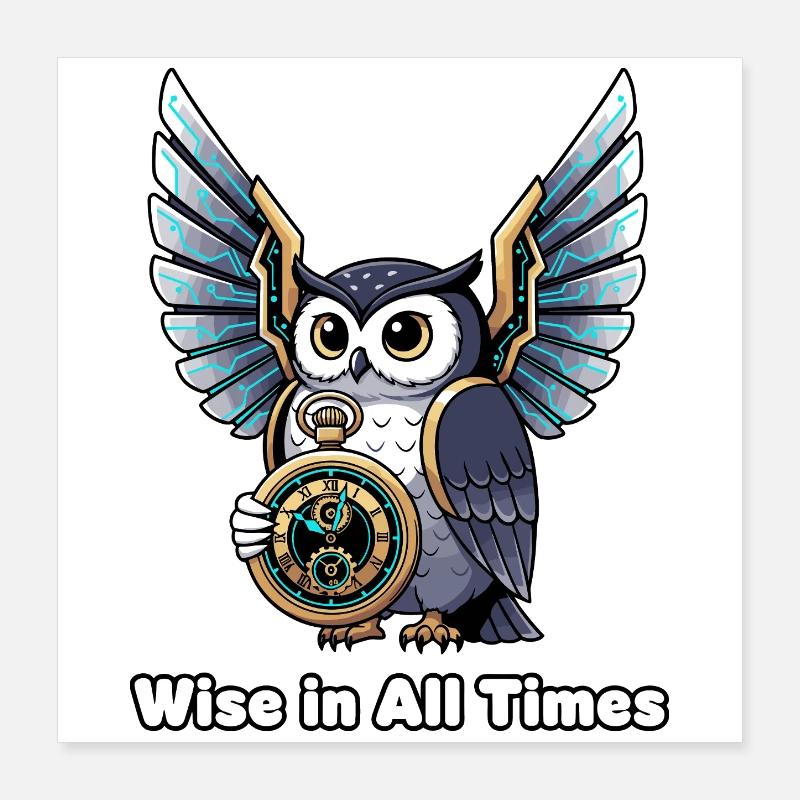 Wise Owl with Clock – Timeless Wisdom Poster 16" x 16" (40x40 cm)