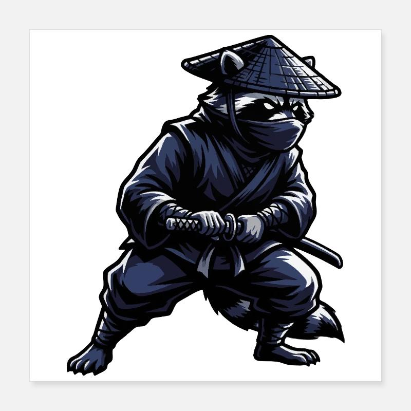 Raton laveur ninja avec un katana Poster 40 x 40 cm