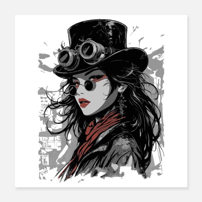 Steampunk Diva mit Goggles Poster 40x40 cm