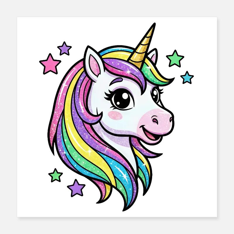 Regenbogen Einhorn Glitzerkopf Poster 40x40 cm