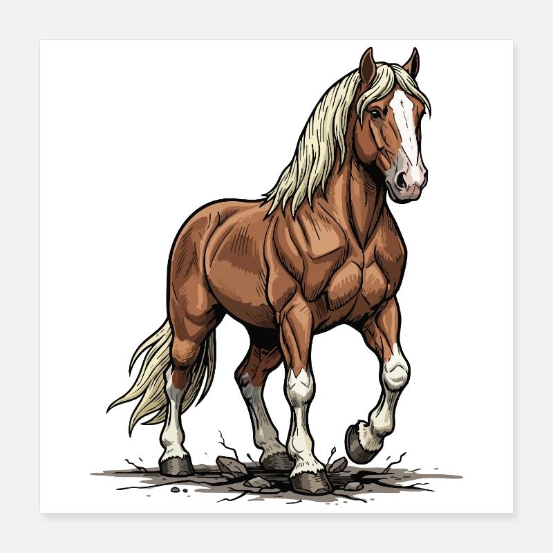 Cheval de Trait Alezan Crinière Blonde Force Poster 40 x 40 cm