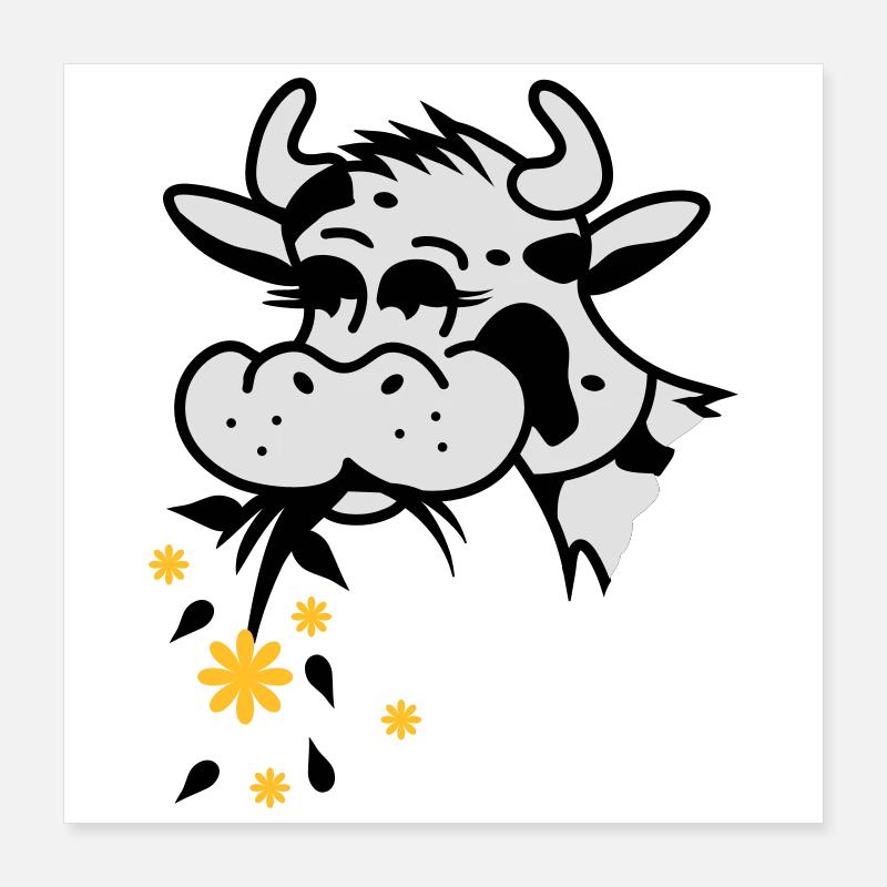 Cow eats bouquet Poster 16" x 16" (40x40 cm)