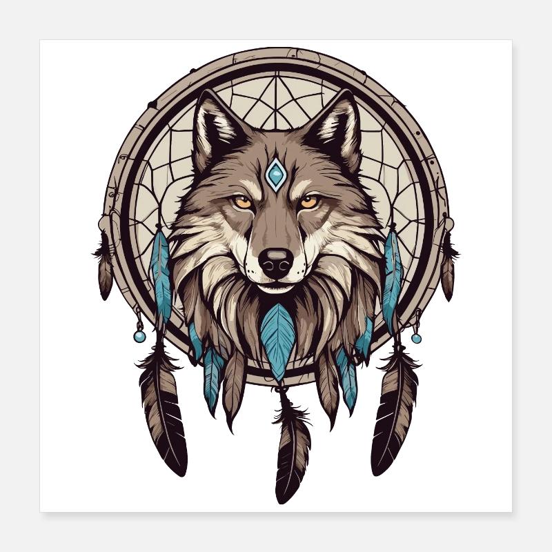 Traumfänger mit Wolf Poster 40x40 cm