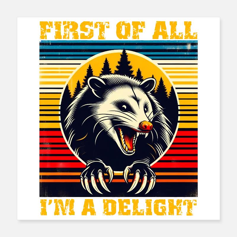 Zunächst einmal bin ich eine Freude, Retro-Opossum Poster 40x40 cm
