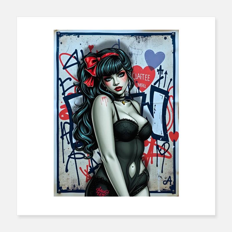 Illustration Gothic avec Graffiti Urbain Poster 40 x 40 cm