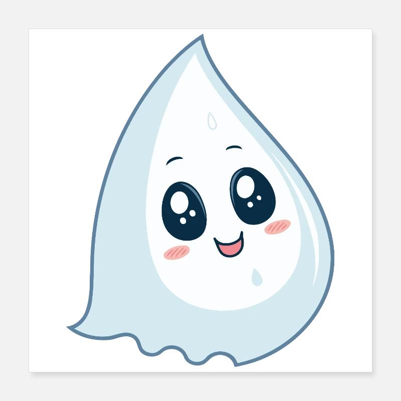 Drop kawaii blue smile Poster 16" x 16" (40x40 cm)