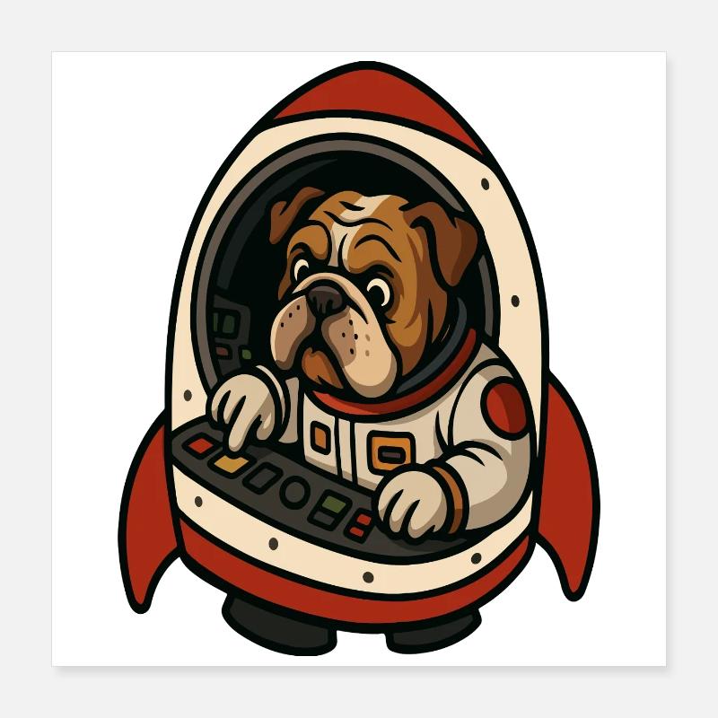 Bulldog Weltraumpilot Poster 40x40 cm