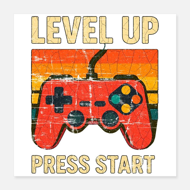 Level Up Retro-Controller-Kunst Poster 40x40 cm
