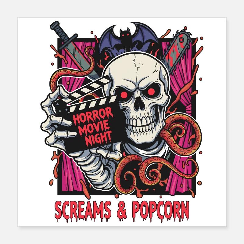 Horror Night Skull Popcorn Poster 40x40 cm