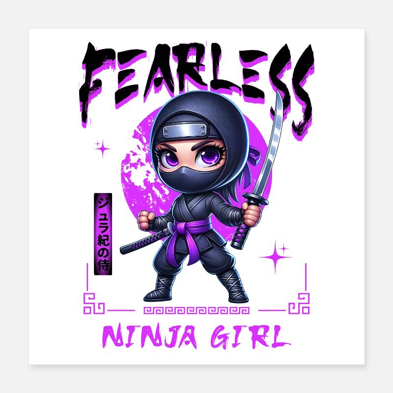Ninja Mädchen Chibi mit Katana Poster 40x40 cm