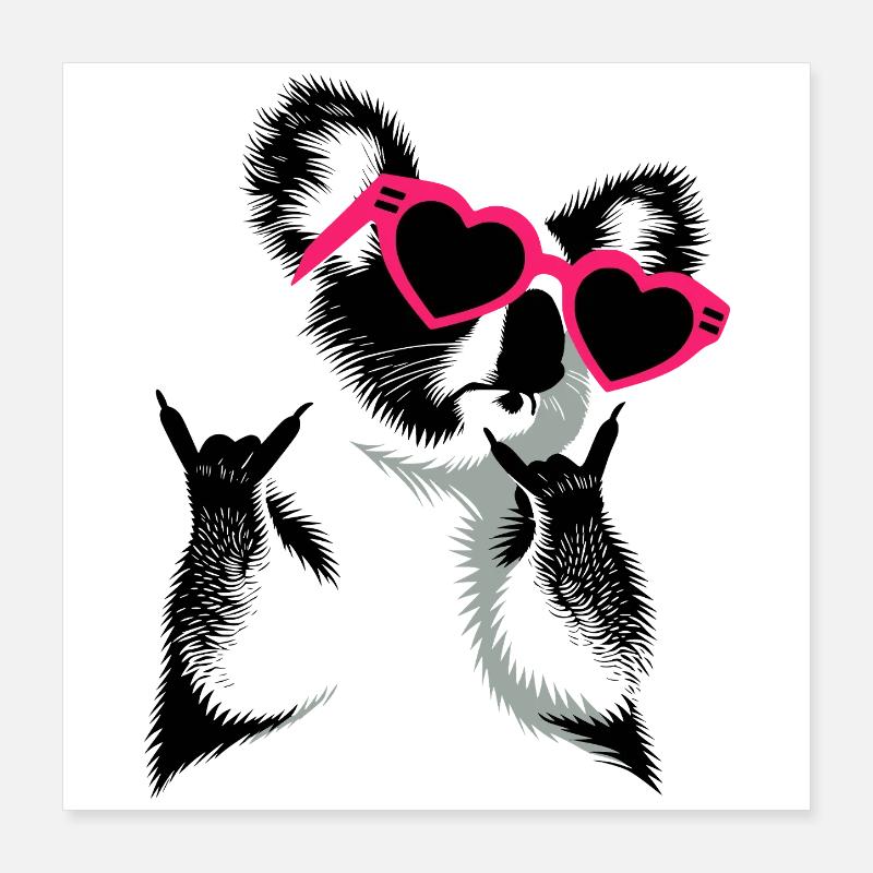 Koala mit Herzbrille Rockhandzeichen Poster 40x40 cm