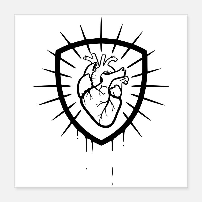 Anatomisches Herz Wappen Kontur Poster 40x40 cm