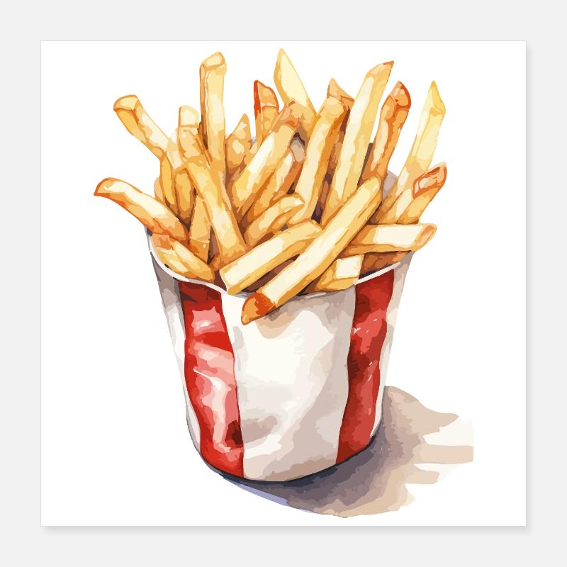 Pommes Frites Kunst Illustration Poster 40x40 cm