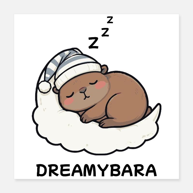 Capybara Dreamybara Sleepybara – Kawaii Nuit Douillette Poster 40 x 40 cm
