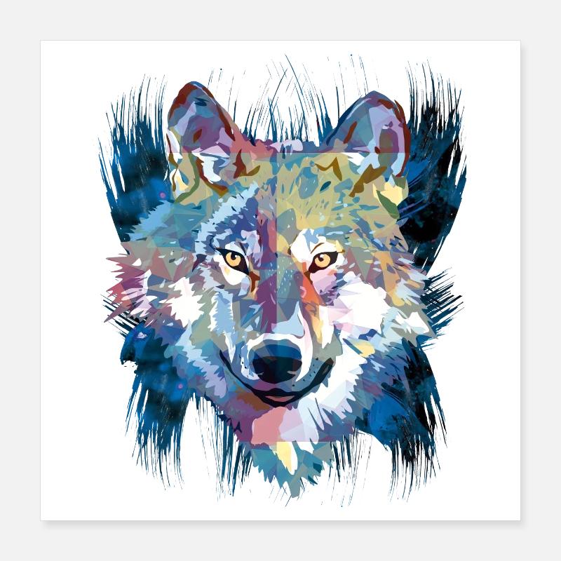 Polygon Wolf - Beau loup gris en bleu Poster 40 x 40 cm