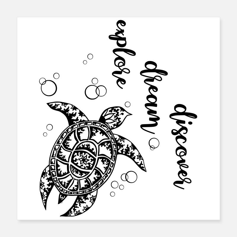 Explore Dream Discover - Turtle Poster 40x40 cm