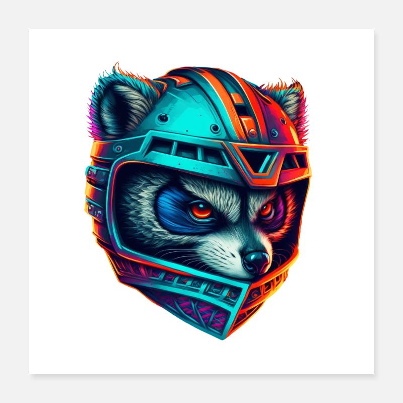 Panda cyborg casque néon Poster 40 x 40 cm