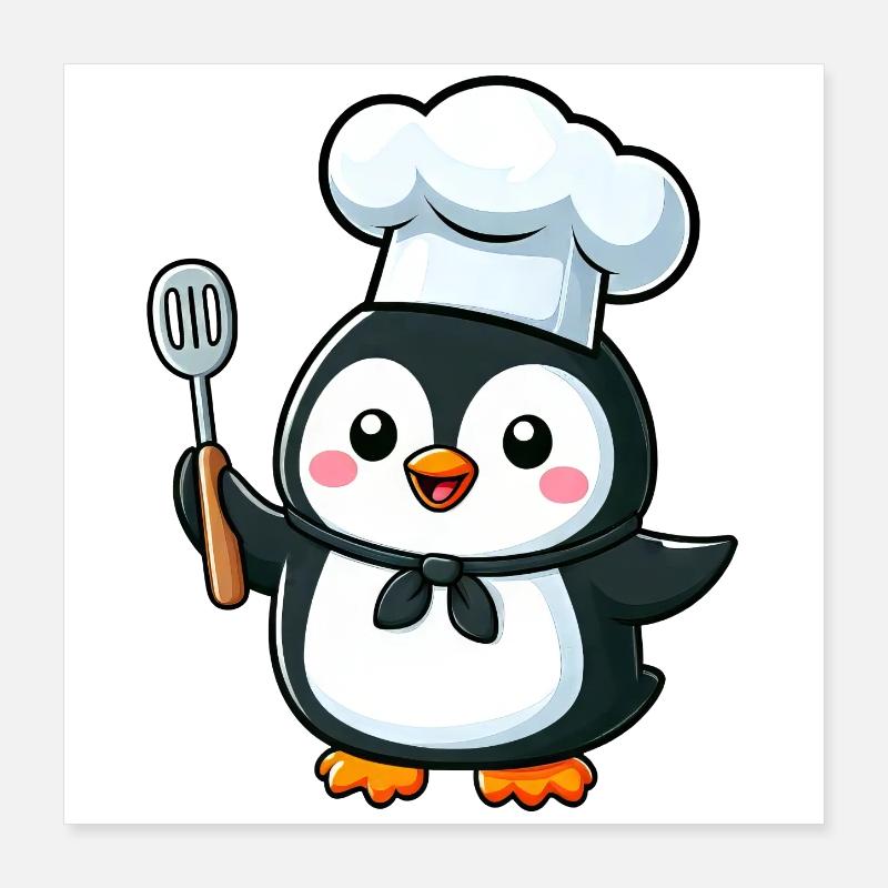 Mignon pingouin Chef bande dessinée conception de bande dessinée Poster 40 x 40 cm