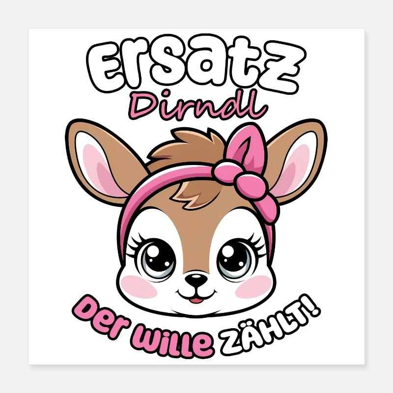 Kawaii Hirsch dit dirndl de remplacement, la volonté compte ! Poster 40 x 40 cm