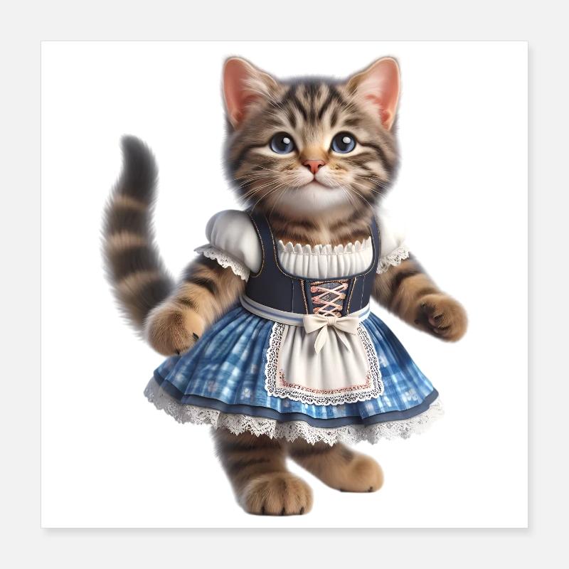 Cute little cat in dirndl Poster 16" x 16" (40x40 cm)