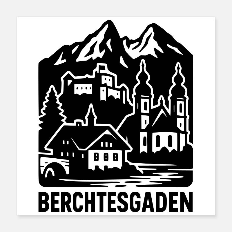 Silhouette de Berchtesgaden Point de repère Poster 40 x 40 cm