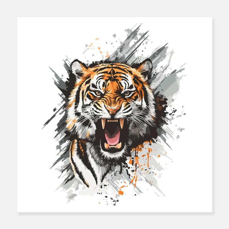 Tiger Head Predator Nature Wilderness Splash Poster 16" x 16" (40x40 cm)