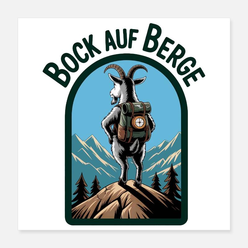 Bergziege mit Rucksack Poster 40x40 cm