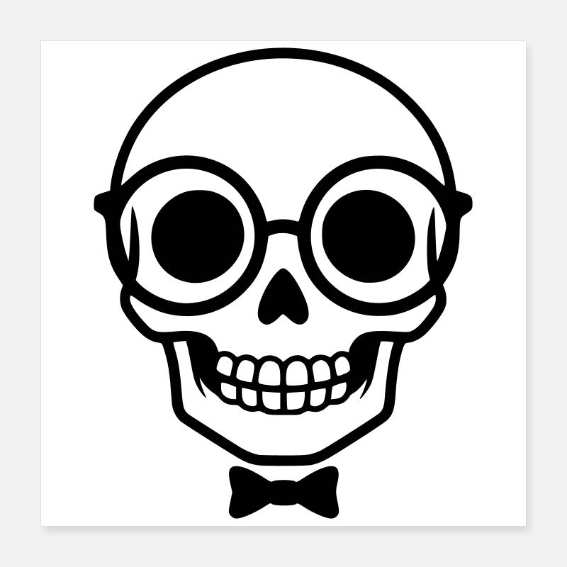 Crâne de nerd avec lunettes et nœud papillon Poster 40 x 40 cm