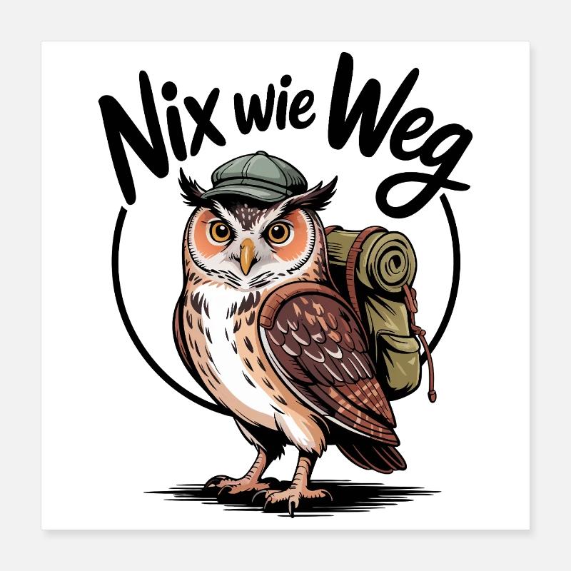 Wandering owl with backpack Poster 16" x 16" (40x40 cm)