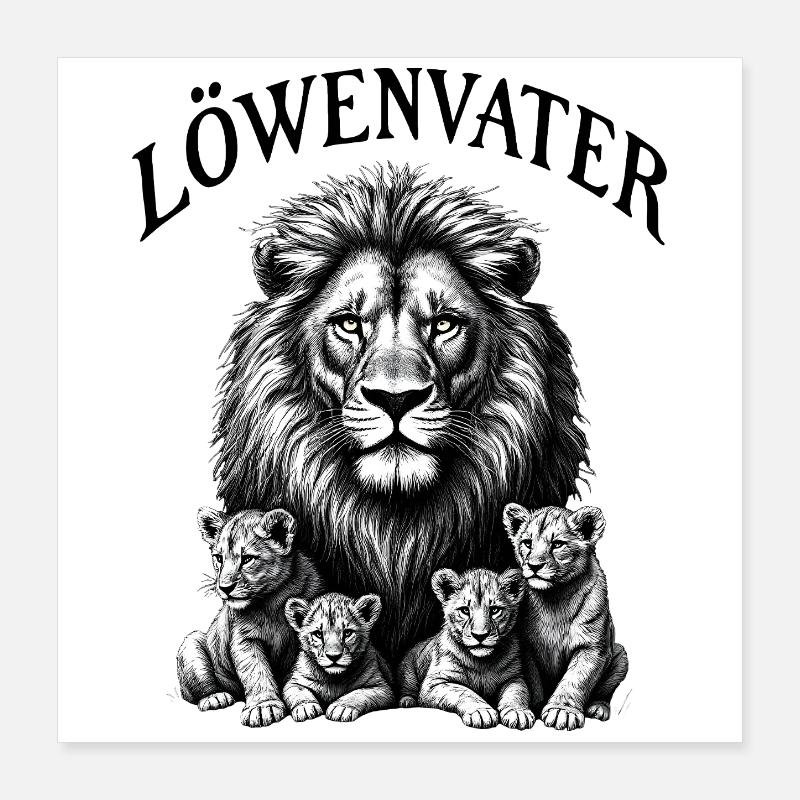 Vierfacher Papa Löwe Vater 4 Kinder Löwenvater  Poster 40x40 cm