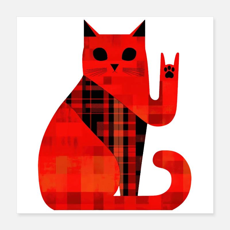 Red Cat Plaid Pattern Modern Poster 16" x 16" (40x40 cm)