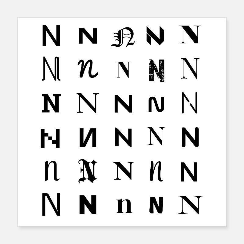 Typografie N Monogramm-Buchstabenmosaikdesign Poster 40x40 cm