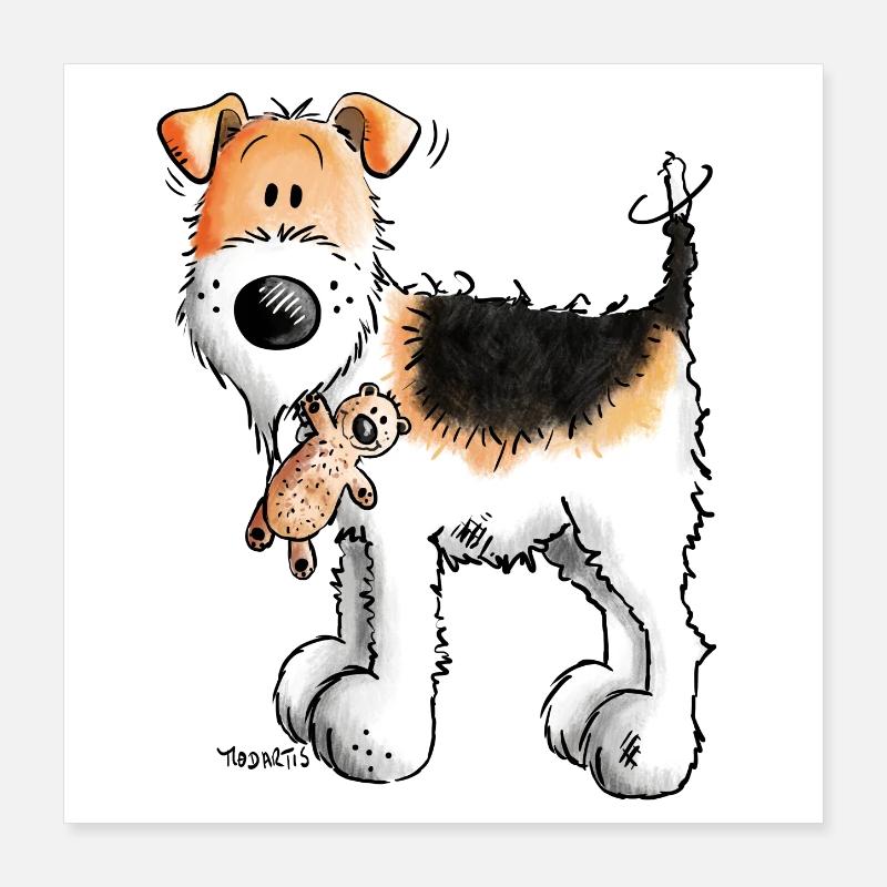 Foxterrier mit Teddy - Teddys - Plüschtier - Hund Poster 40x40 cm