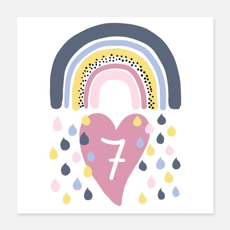 Regenbogen 7. Geburtstag Kind Poster 40x40 cm