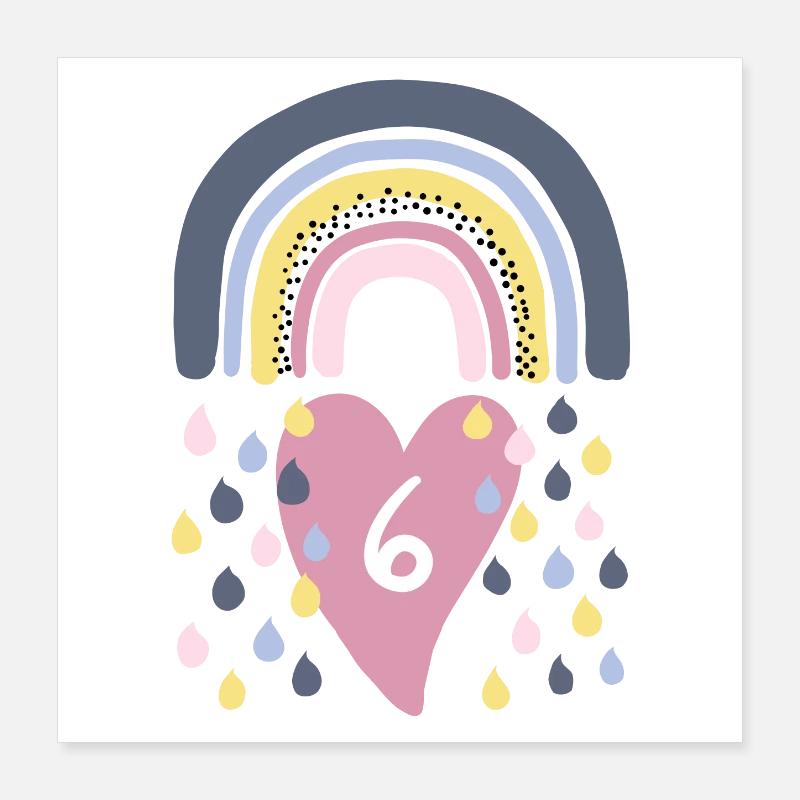 Rainbow 6th Birthday Enfants Poster 40 x 40 cm